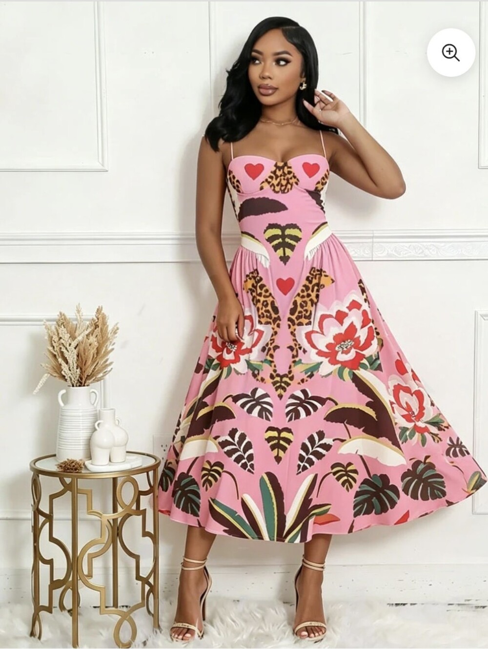 Nice To Meet You| Jelena Midi Dress Abstract Print in Pink Size Large
